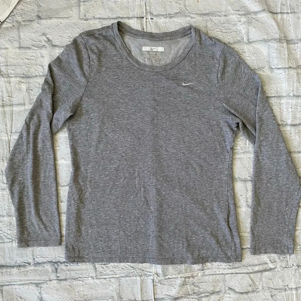 Nike sports tee youth girls L scoopneck longsleeve t-shirt grey